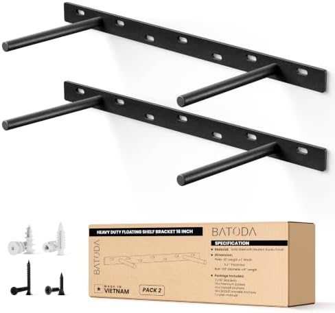BATODA 16" Floating Shelf Bracket 2PCS, Hidden Bracket for Floating Shelves