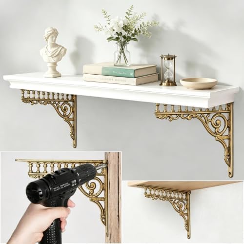 2PCS Cast Iron European Style Wall Shelf Brackets, 10.6in(L) (Gold)