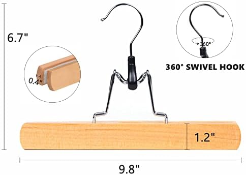 Amber Home 10 Pack Natural Wooden Pants Clip Hangers, Wood Skirt Hangers