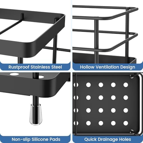 Luxspire Toothbrush Holders for Bathroom, Stainless Steel, 6 Slots, Black