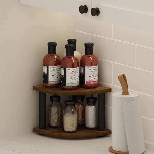 Furinno Turn-N-Tube Kitchen Countertop Organizer, 2-Tier Corner Countertop Organizer Shelf, Corner Shelf, for Kitchen, P