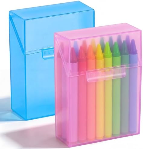 Clabby 2 Pcs Clear Plastic Crayon Boxes Hold 24 Count, Blue,Pink