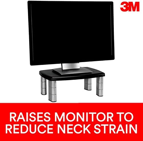 3M Adjustable Monitor Stand, Three Leg Segments, Simply Adjust Height from 1" to 5 7/8", Holds Up to 80 lbs, 11" Space B