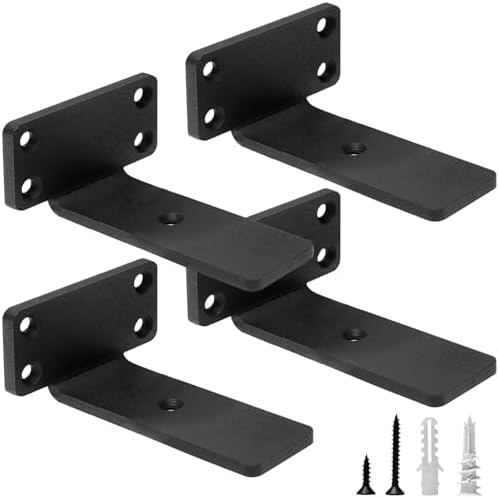 HITOMEN Heavy Duty Floating Shelf Brackets, 4-Inch (1/5'' Thick) Hidden Shelves Hardware, Iron L Brackets, Rustic Indust