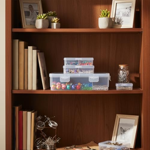 Jetec 6 Pieces Small Clear Plastic Storage Box, 4 Size