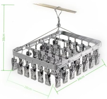 Pants Hanger Clothes Drying Racks Clip Hangers Metal with 36 Clips Windproof Hook Underwear Hanger Foldable Laundry Clip for Socks Bras (Silver)
