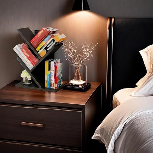 Godferyxin Tree Bookshelf, 3-Tier Wood Small Bookshelf and Mini Bookcase for Office, Home or School Desk Book Shelf for 