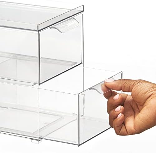 mDesign Stackable Storage Containers Box with 2 Pull-Out Drawers - Stacking Plastic Drawer Bins for Kitchen Pantry and C