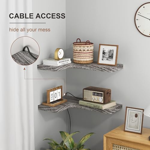 fuqing Floating Corner Shelves, Wall Shelf Set of 3, Shelves for Wall Storage, Solid Wood Shelves for Storage, Wall Moun