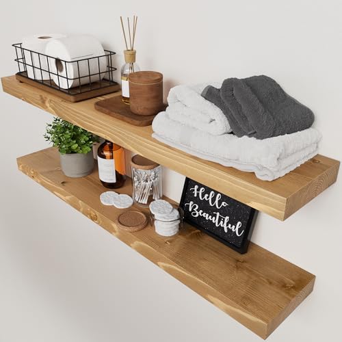 Natural Wood Floating Shelves for Wall 36 Inches Long, Oak Wooden Shelf