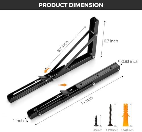 JOY DECOR Matte Black Folding Shelf Brackets, 14 Inch, 4 Pack