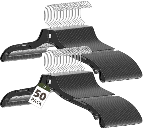 Black Plastic Hanger 50 Pack, Heavy Duty Clothes Hangers
