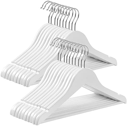 SONGMICS Wood Children's Hangers, Pack of 20 Kid's Clothes Hangers, with Trousers Bar, Shoulder Notches, 360° Swivel Hoo
