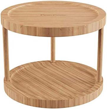 Classic Cuisine Lazy Susan – All-Natural Bamboo Round Two Tier Turntable Kitchen, Pantry and Vanity Organizer and Displa