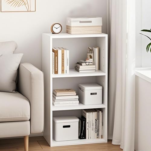 POWERSTONE 3 Tier Bookcase Set of 2, Small Open Bookshelf, Wooden Storage Book Shelf with Adjustable Panels for Living R