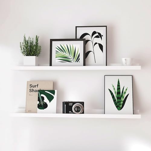 White Floating Shelves for Wall Decor, 36 in Shelf with Lip Set of 2