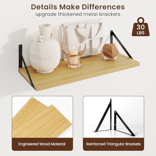 Axeman Deep Floating Shelves, 24'' x 10'' Oak Wall Shelves Set of 2