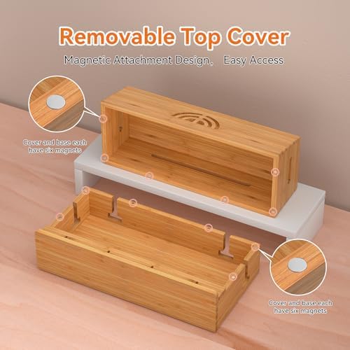 Bamboo Cable Management Box, Natural Color, 31X14X15.5CM