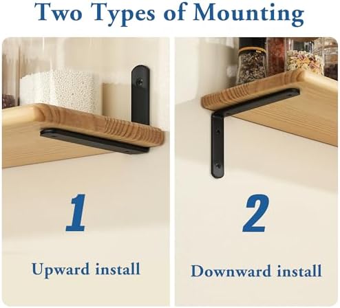 Mooche Black Shelf Brackets, Heavy Duty Floating Shelf Bracket for Wood Shelves, Wall Mounted Metal L Brackets, Wall She