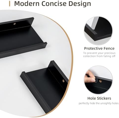 Acovy Picture Ledge Shelf, Wood Long Floating, Set of 2, 56 inch, Black