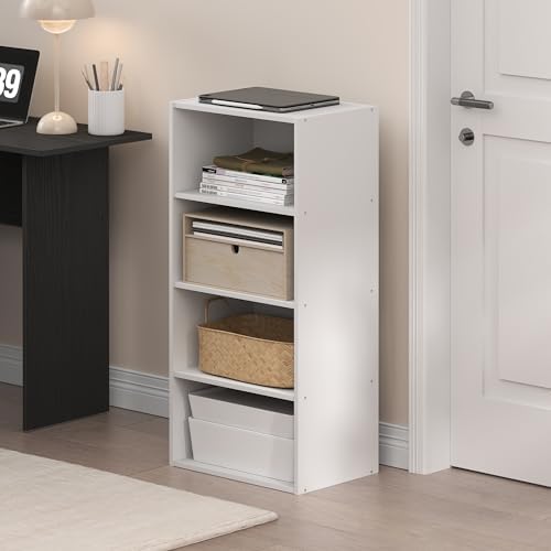 Furinno Basic Book Shelf, 4-Tier Bookcase with Open Shelf, Bookshelf, Cube Storage Organizer, 11 x 17 x 35, for Living R