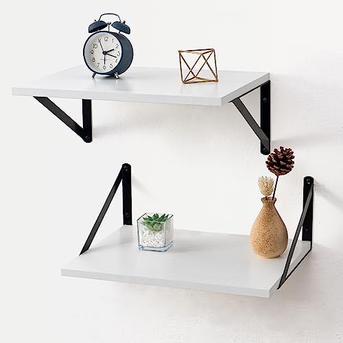 Axeman Deep Floating Shelves - 16 Inch Wide x 12 Inch Deep White Wall Shelves Set of 2-12 Inch Deep White Wood Shelves f