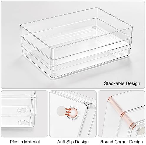 SMARTAKE 6 PCS Clear Plastic Kitchen Large Size Drawer Organizers Set