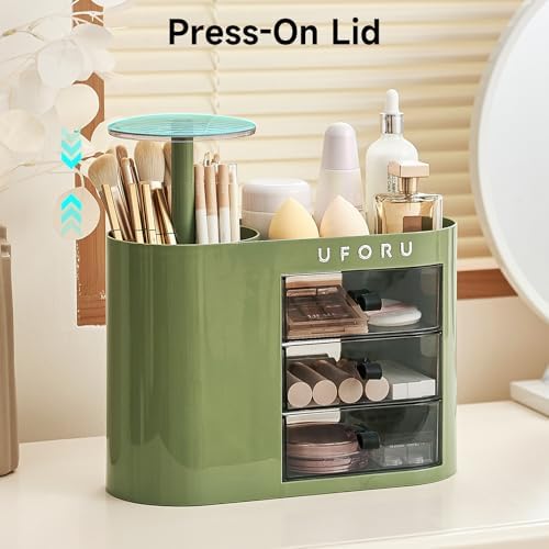 UFORU Makeup Organizer Countertop with Pop-Up Brush Holder for Vanity