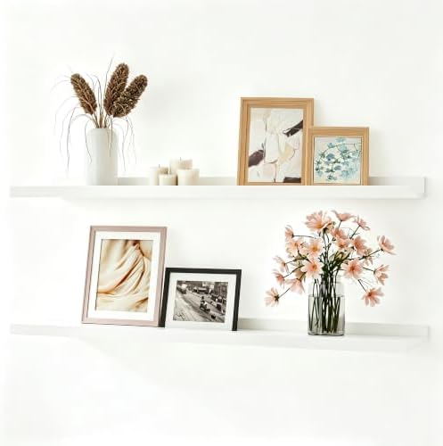 White Floating Shelves for Wall Decor, 32 in Shelf with Lip Set of 2