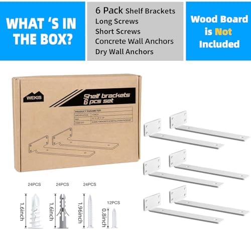 Shelf Brackets, Heavy Duty Floating Shelf Brackets 10-Inch Long, 6-Pack Brackets for Shelves, Matte White L Hidden Metal