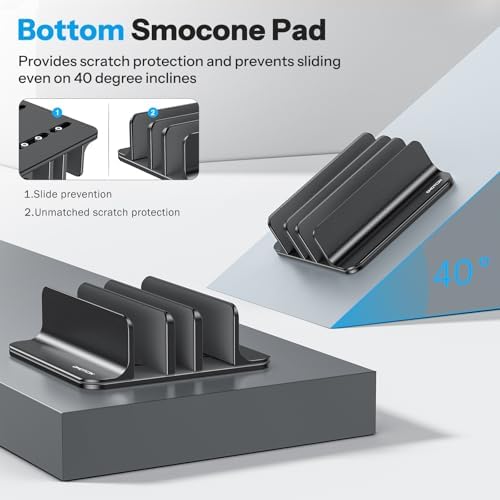 OMOTON 3-Slot Multiple Vertical Laptop Stand, Fits All MacBook, Black
