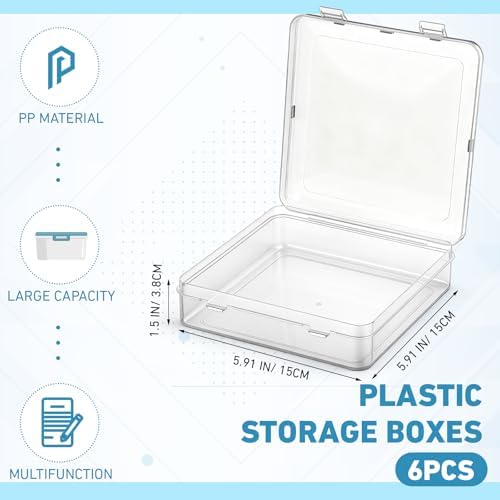 Jetec 6 Pieces Small Clear Plastic Storage Box, 5.9 x 5.9 x 1.5 Inch