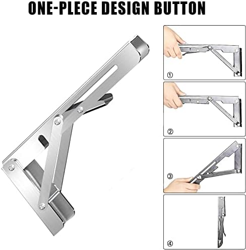Folding Shelf Brackets Stainless Steel 16 inch 2 Pcs Max Load: 350 lb - Heavy Duty DIY Wall Mounted Collapsible Shelf Br