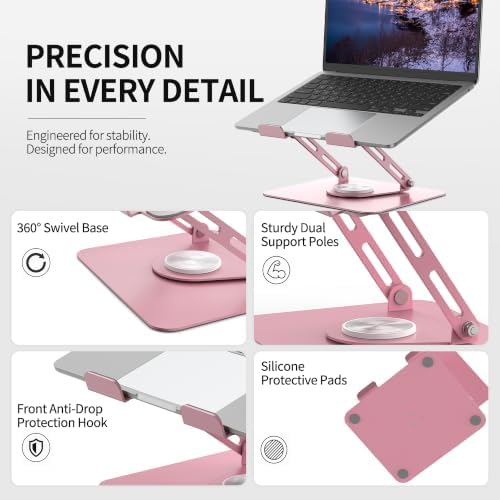 ALASHI 360° Rotating Laptop Stand, Multi-Angle, 10-17", Pink