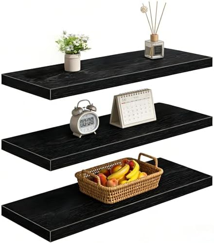 Vervida® Black Floating Wall Shelves 47.2 in Set of 3 Extra Large