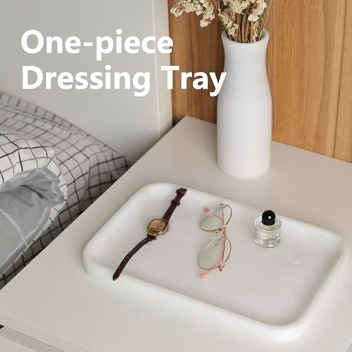 Karibiber Vanity Tray, 11.8inch Marble Bathroom Tray for Countertop, White Marble Bathroom Dresser, Stone Serving Tray f
