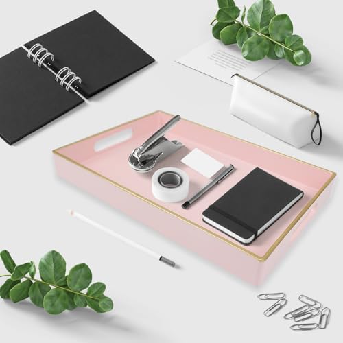 Spsyrine Pink Bathroom Vanity Tray with Handles for Dresser Tops