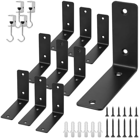 L Floating Shelf Brackets,10 Pack Heavy Duty L Brackets for Shelves, L 5" X H 4" Black Metal Countertop Support Brackets