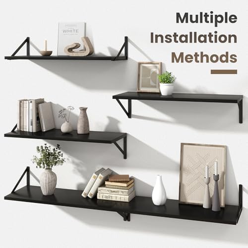 Marsmiles Deep Floating Shelves, 30'' x 12'' Black Wood Shelves Set of 2