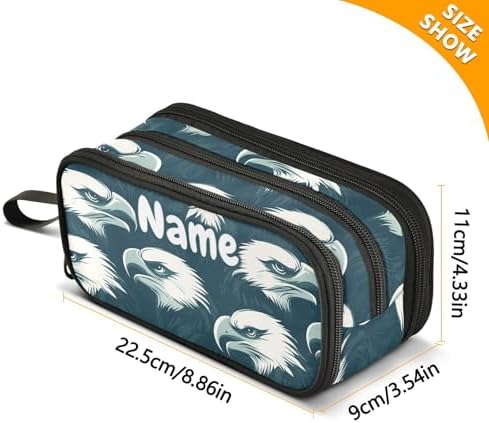Custom Eagles Head Pencil Case Box Boys Girls Personalized Name Large Pencil Pouch Stationery Pen Bag Organizer for Kids Adults School Office