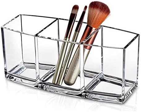 Hekyip Cosmetic case Clear Makeup Brush Holder, 3 Slot Acrylic Cosmetic Brushes Storage, Eyeliners Eyebrow Pencil Displa