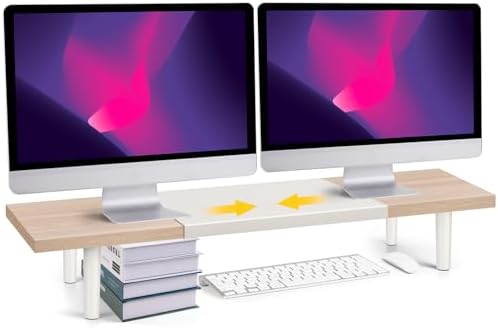 Across-Star Dual-Monitor-Stand-Riser-For-Desk Adjustable Length 32-40 Inch，Large Desktop Computer Monitor Riser For 2 Sc
