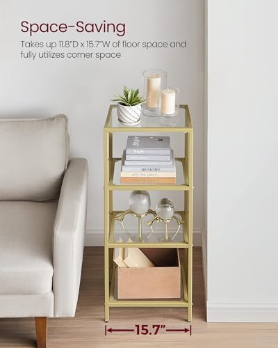 VASAGLE Bookcase Bookshelf, Tempered Glass Bookshelves, Steel Frame