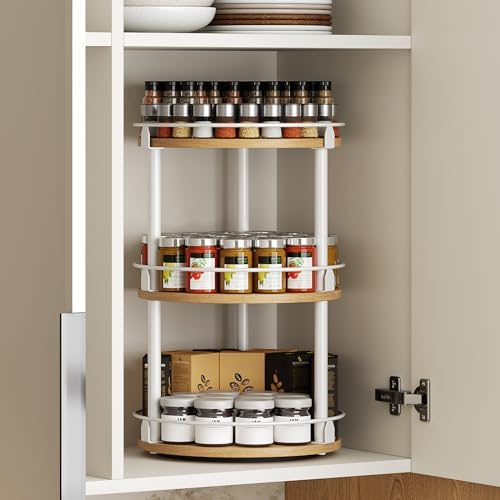 YATINEY 3-Tier Lazy Susan Organizer, Rotating Spice Rack, Spinning Organizer, Industrial Turntable Spice Rack Organizer 