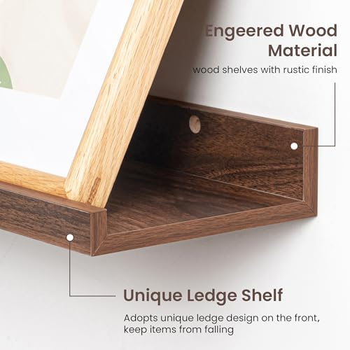 Axeman 30 Inch Floating Shelves, Walnut Picture Ledge Shelf Set of 3