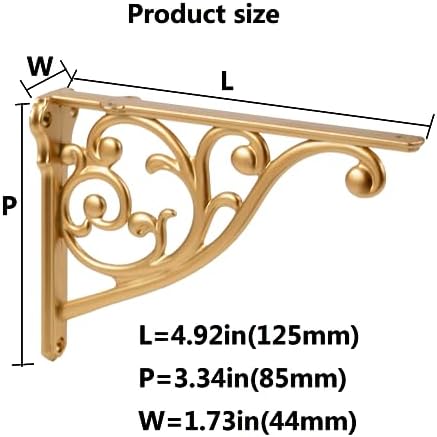 Gold Shelf Brackets 5 Inch 4PCS Heavy Duty Antique Wall Bracket Baroque Kitchen Decorative Rack Shelves, Small for Shelv
