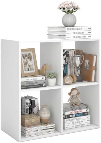 WannabeMyself【Easy Assembly】 4 Cube Storage Organizer with Anti-Tipping Kits,Reversible Open Back Book Shelf, Bookcase f