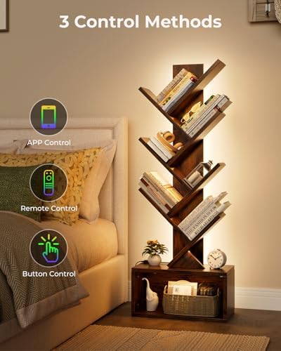 Evermagin 6 Tier Tree Bookshelf with Lights, LED Book Tree Bookcase