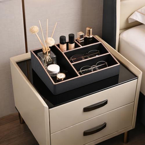 PU Leather Makeup Organizer Tray,Large Vanity Organizer,Cosmetic Storage Box for Lipstick Brushes Skincare Perfume,Cosme
