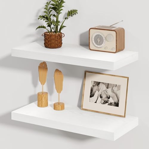 Fun Memories White Floating Shelves, 8 Inch Deep Wall Shelves Set of 2, Rustic Deep Shelves for Wall Storage, 24 x 8 Flo